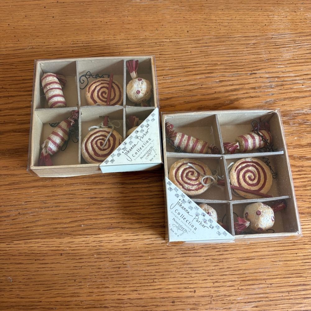 Johanna Parker Primitives by Kathy Candy Ornament Box Sets Red White 12pc Total